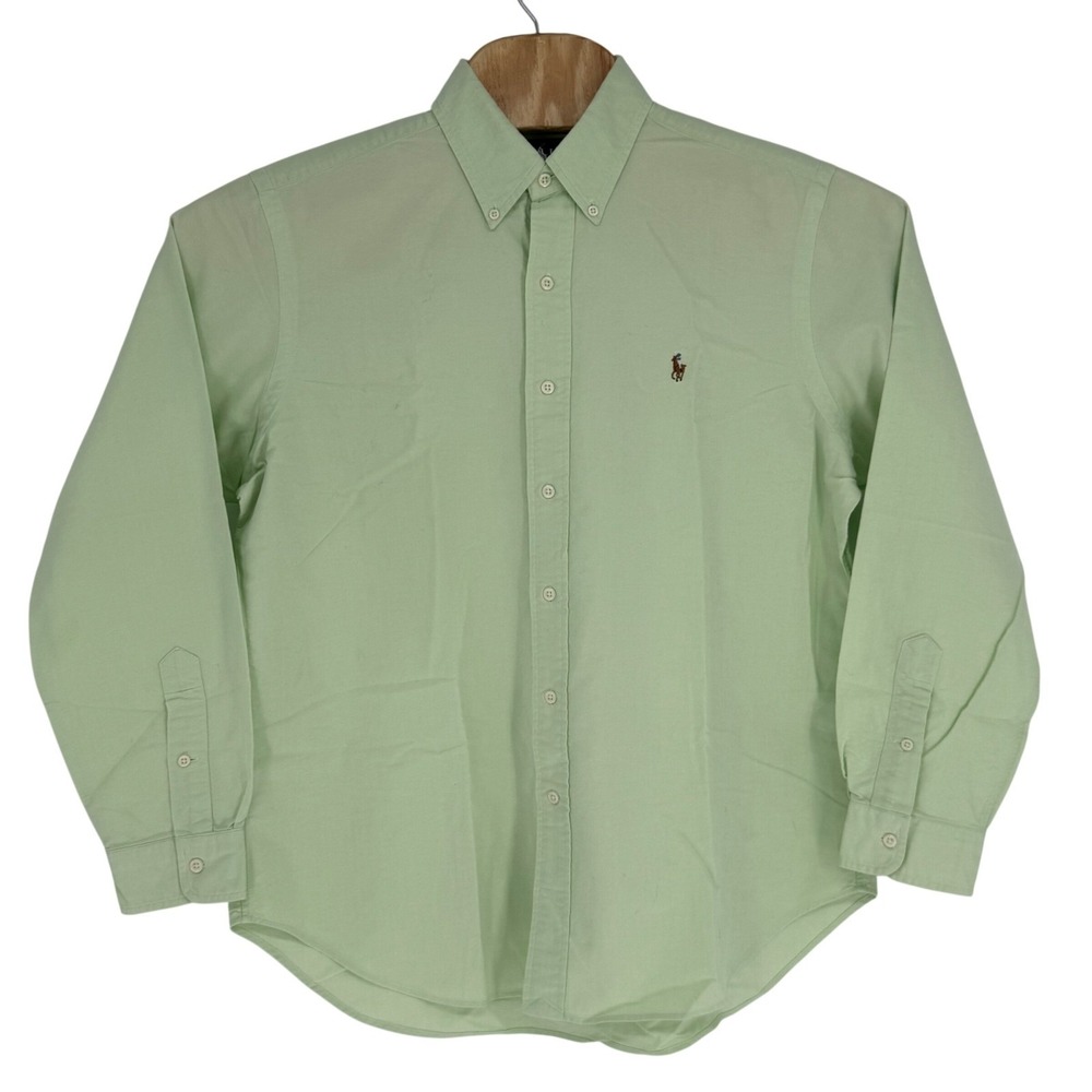 Ralph Lauren Classic Fit Oxford Shirt Green Long Sleeve Large Flesh Pony Logo